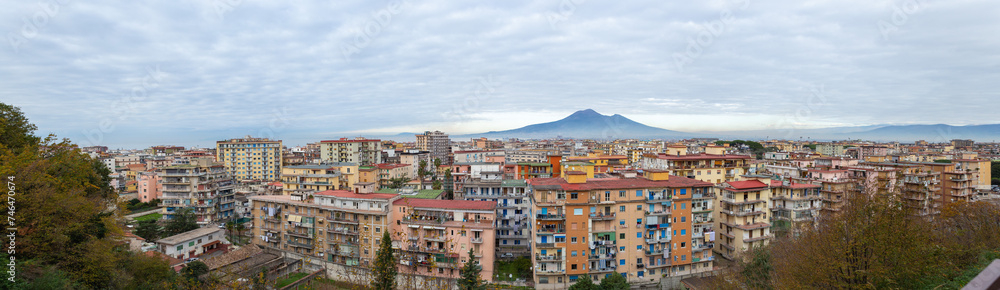 panoramic view of residential area in the background of Vesuvius, Napoli, Italy