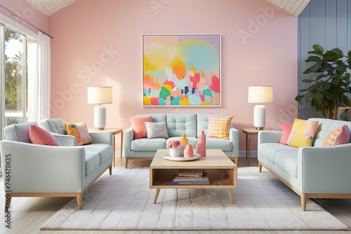 Pastel Sofa Paradise  Mid-century Homes  Bright Living Room Vibes