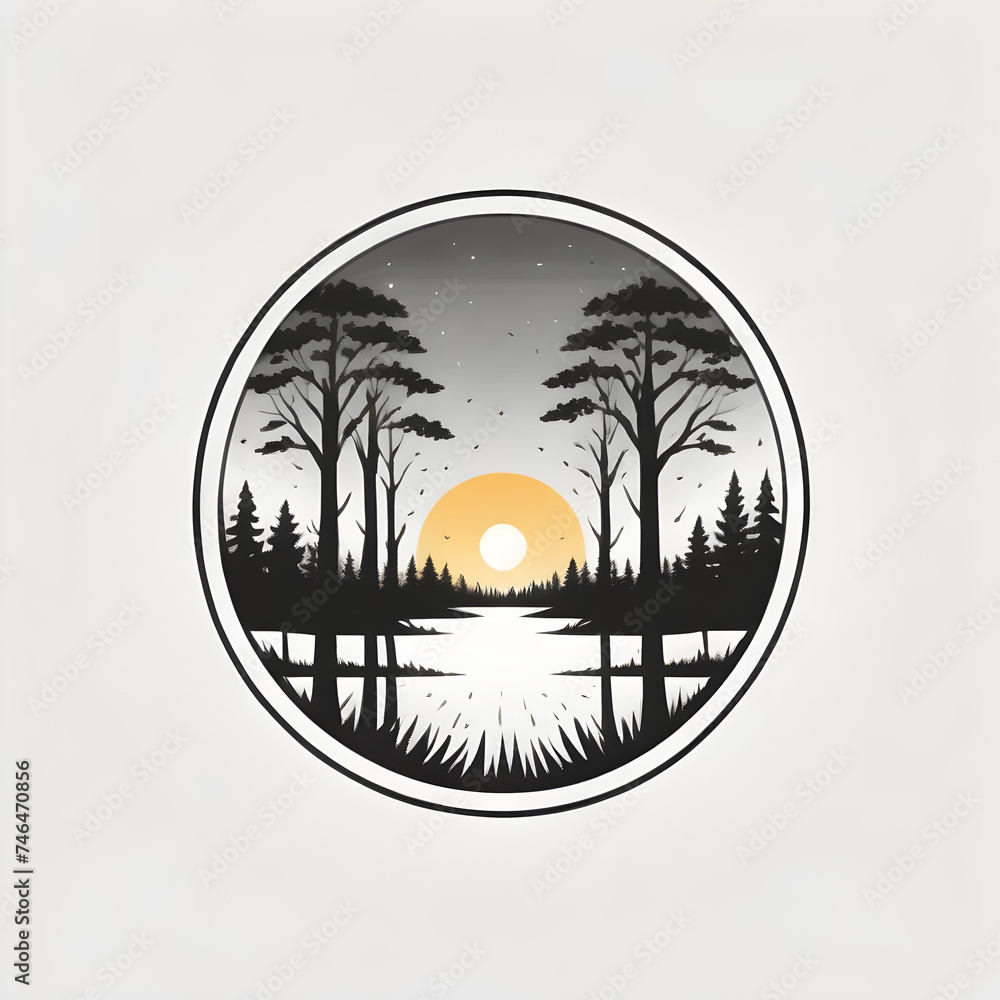 Badge design the sun and landscape logo