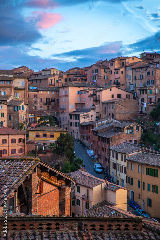 overlook of the street in Siena, Italy
