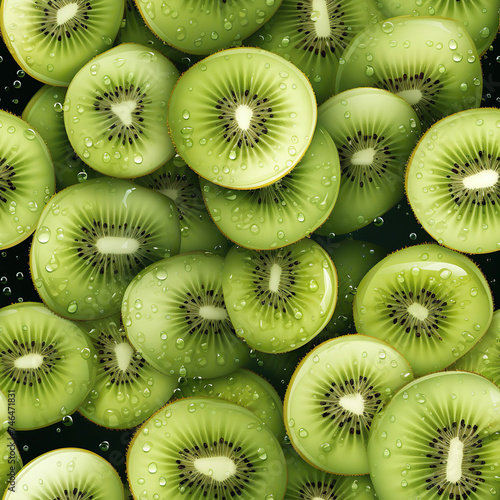 seamless pattern with kiwi slices on green background