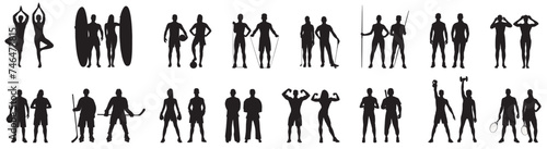 silhouette of various fitness people. set of various sportsperson, athletes and fitness people. 