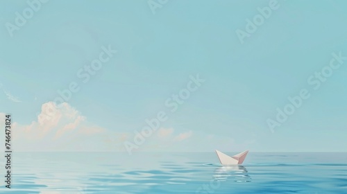 Tranquil Anime Background: Paper Boat on Calm Waters AI Generated.