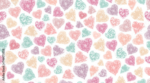 Hearts pattern. Chalk heart. Crayon Valentines day hearts background. Drawing love symbol, doodle art. Chalk texture, seamless valentine's day print. Freehand hearts print. Painted with paint 
