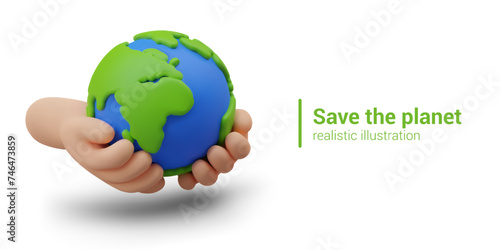 Vector concept of saving planet. Care for environment. Hands hold globe