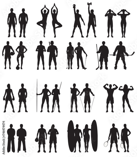 silhouette of various fitness people. set of various sportsperson  athletes and fitness people. 