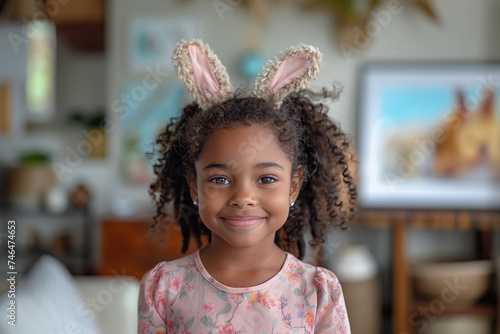 Criança com tiara de orelha de coelho. (ID: 746474653)