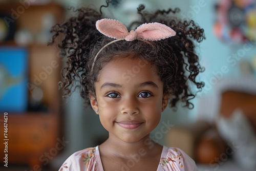 Criança com tiara de orelha de coelho. (ID: 746474670)