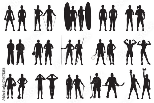 silhouette of various athletes. Sportsperson, fitness people. 