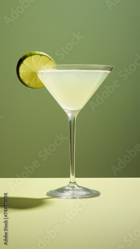 Refreshing Daiquiri or Martini Cocktail on Bright Color Background, copy space