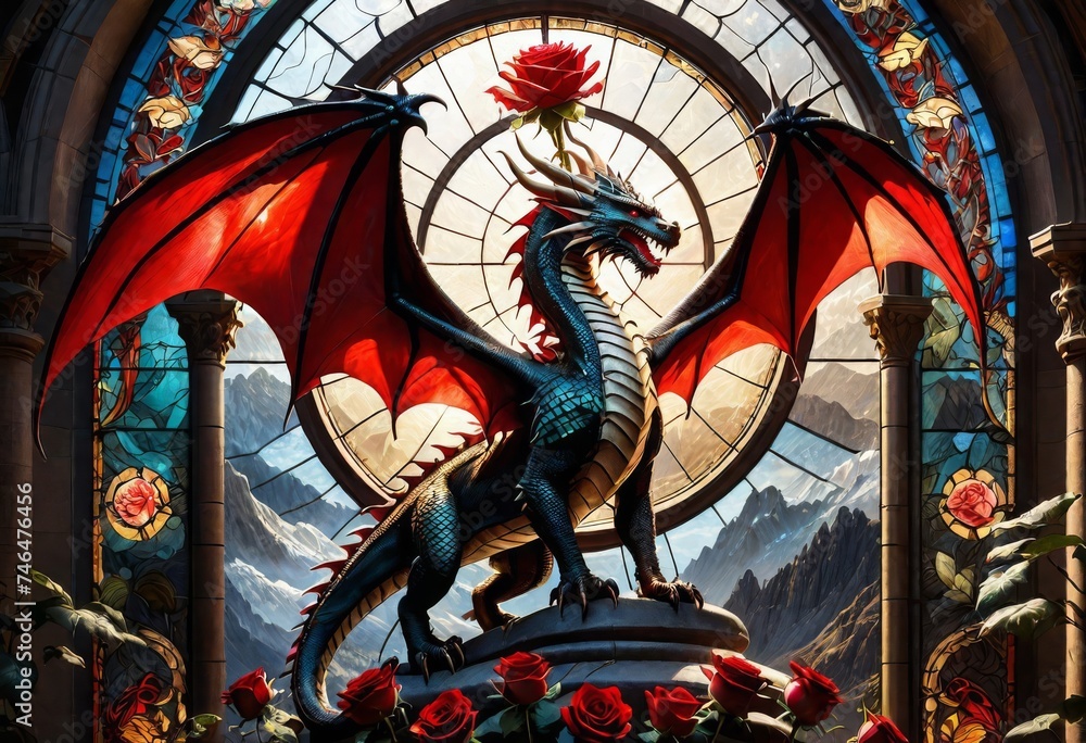 Obraz premium red dragon on a stained glass window