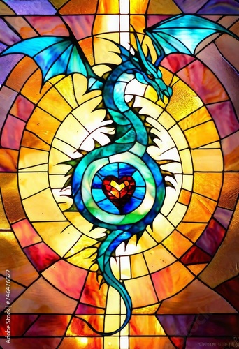 Obraz na płótnie red dragon on a stained glass window w salonie