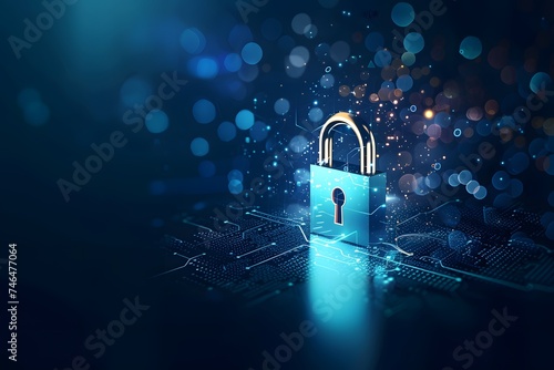 Digital padlock for computer security technology. technology security privacy digital cyber password padlock access key protection. network lock safety computer.. photo