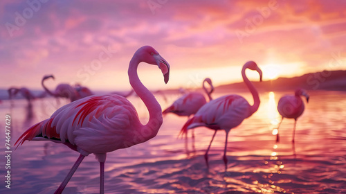 Flamingos during sunset. © Anas