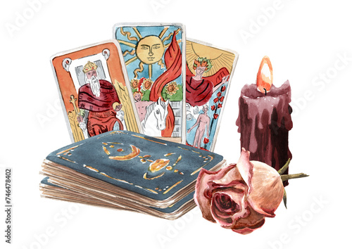 Fotografie Tarot reader or fortune teller,  tarot cards and candles