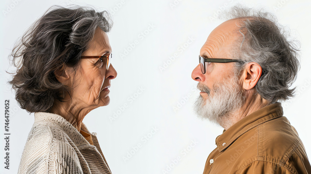 Dynamic Couple Dispute - High-Contrast Relationship Drama on White Background Dynamic Couple Dispute - High-Contrast Relationship Drama on White Background