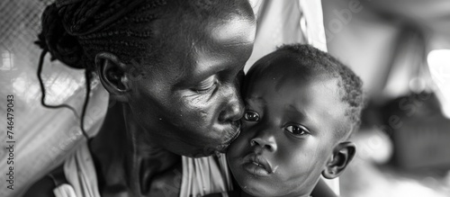 Black mother kissing her son's face, mother's day concept.