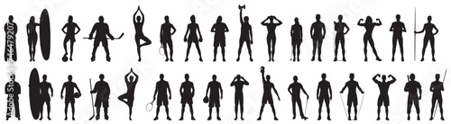 Silhouette of various sportsperson. Men and women athletes of various sports category. 