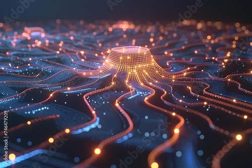 Abstract technology background of a quantum computing Processor technology. communication future artificial network. electric tech background photo