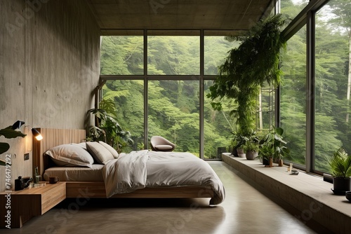 Leafy Greens Delight: Organic Minimalist Bedroom Ideas in Villas with Large Windows © Michael
