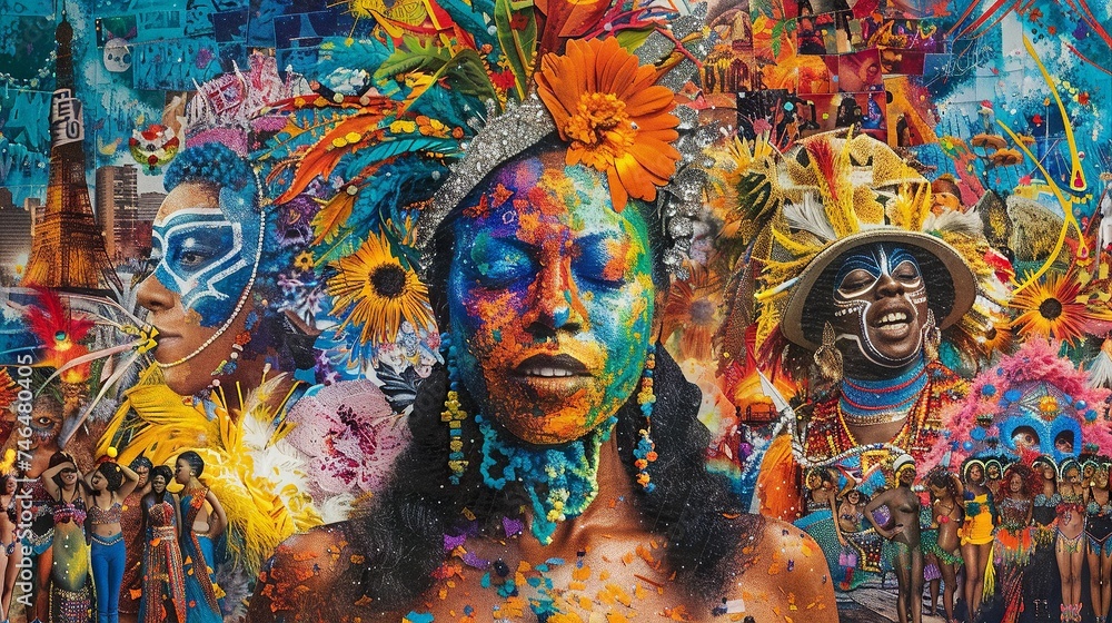 Fototapeta premium Brazil's Carnival Extravaganza: Vibrant Essence Collage