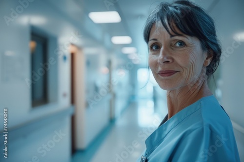Nurse in hospital corridor, concept of nursing, healthcare, healthcare professional.