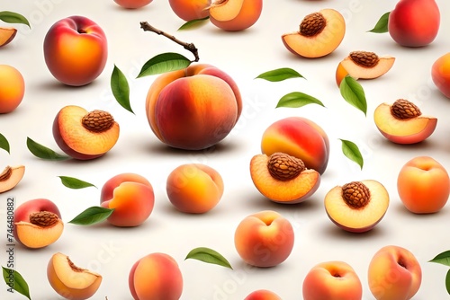 Isolated ripe peach fruit on white background