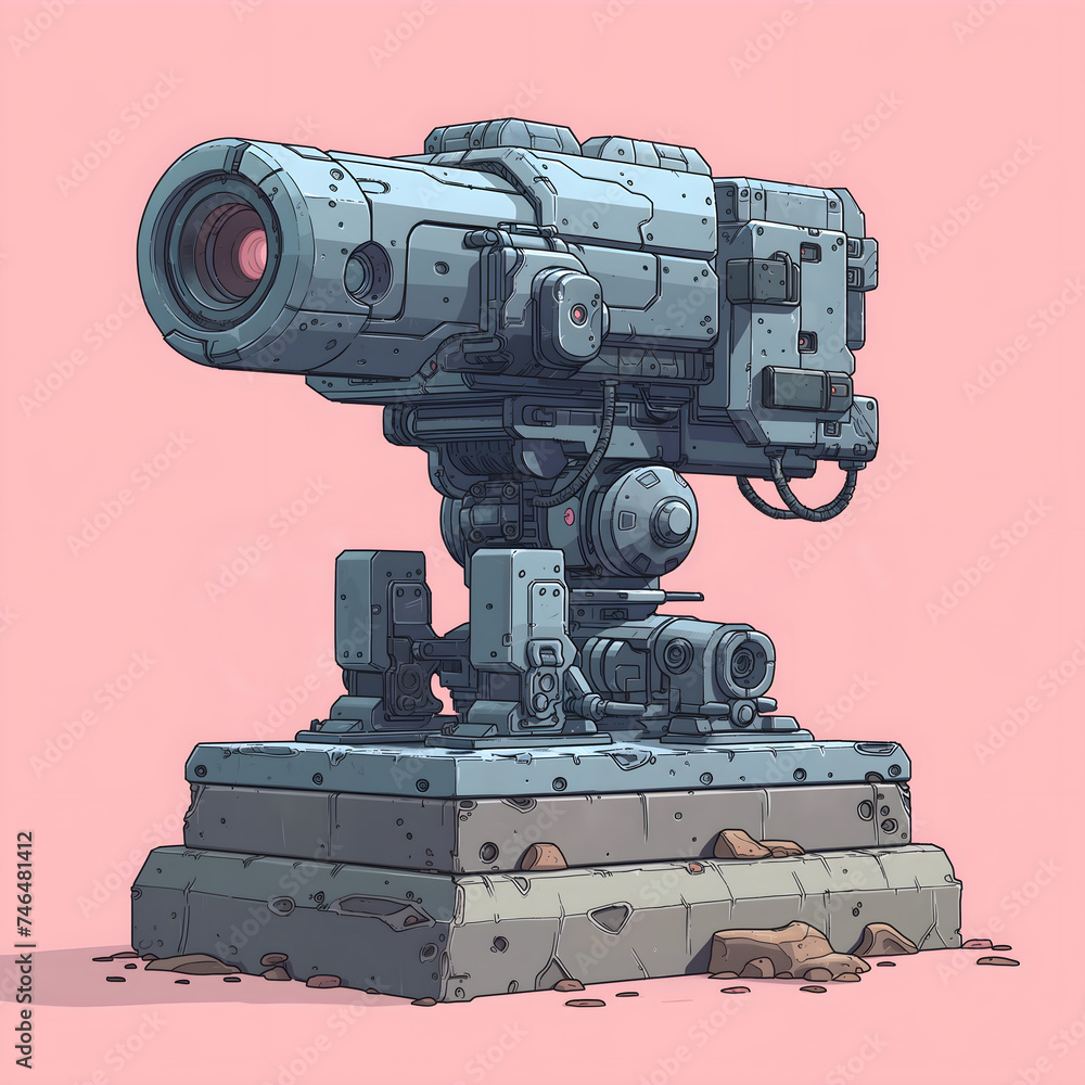 Electronic Laser Gun On A Pedestal. Illustration On The Theme Of Wars And Weapons, Graphics And Technology. Generative AI Electronic Laser Gun On A Pedestal. Illustration On The Theme Of Wars And Weapons, Graphics And Technology. Generative AI