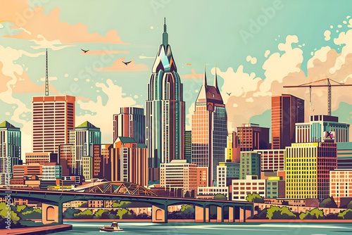 Nashville City Skyline. City in Tennessee. US cityscape. Modern skyscrapers in a flat vector style. photo