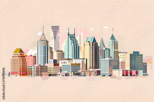 Nashville City Skyline. City in Tennessee. US cityscape. Modern skyscrapers in a flat vector style.