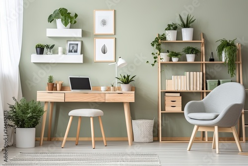 Scandinavian Serenity: White Desks & Green Plants in Minimalist Study Room Ideas