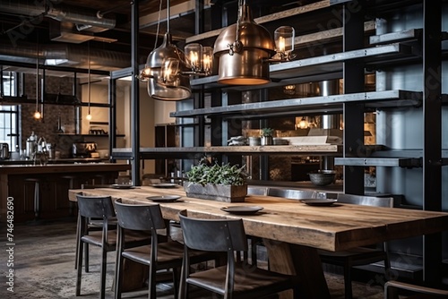 Urban Loft Dining: Sleek Metal Fixtures & Reclaimed Wood Harmony