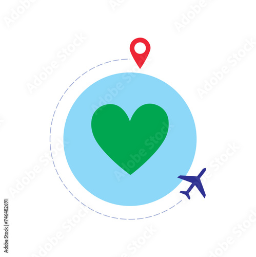 Icono de avión alrededor del mundo. Vector