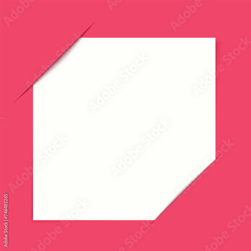 Vector realistic square paper card with shadow on red background. Sale or advertise concept. Easy color editable.