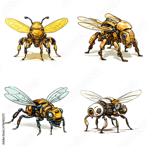 Robotic Bee (Mechanical Bee Illustration). simple minimalist isolated in white background vector illustration