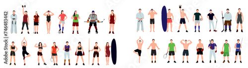 Sports people set. athletes characters men and women Vector illustration in isolated white background. 
