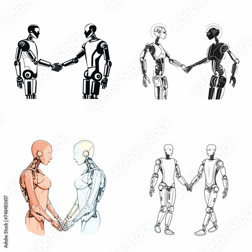 Robotics Integration (Human and Robot Merging). simple minimalist isolated in white background vector illustration