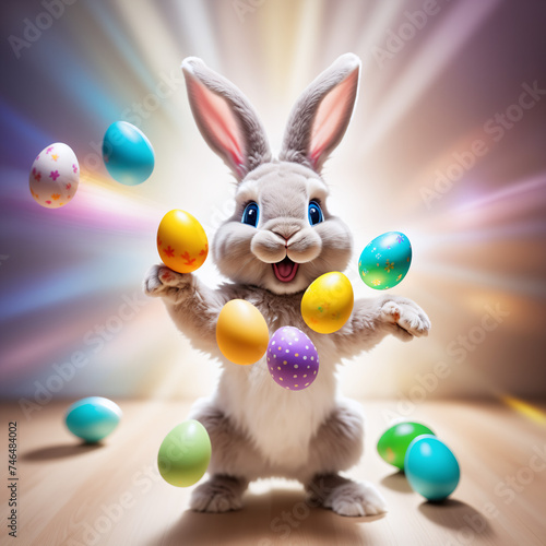 Wallpaper Mural Cute happy easter bunny, throwing colorful easter eggs Torontodigital.ca