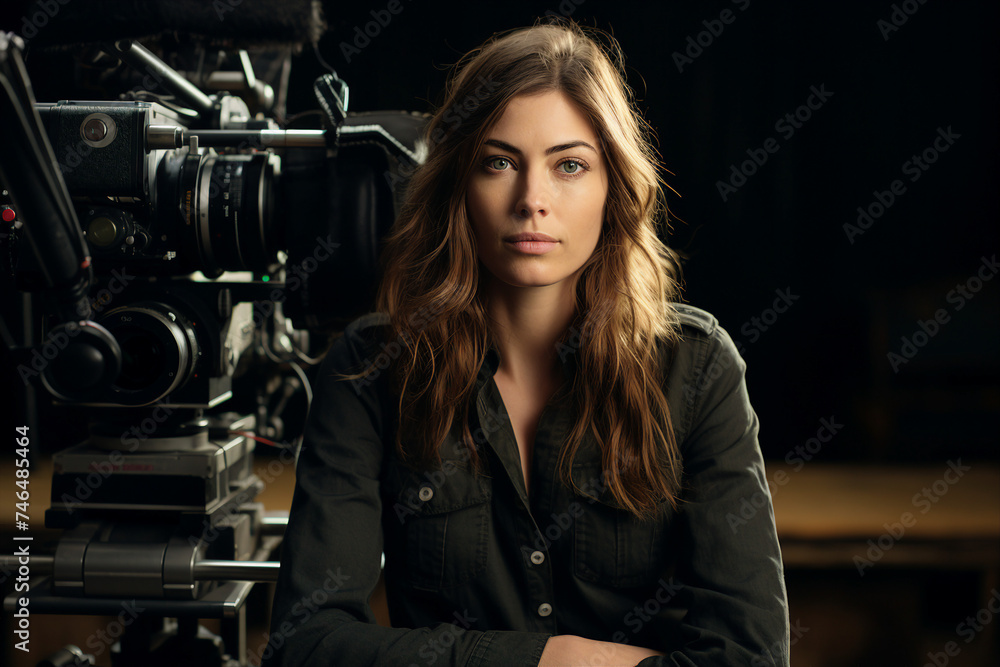 Digital generative ai image collage of operator shooting scene for new movie Digital generative ai image collage of operator shooting scene for new movie