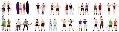 Sports people set. athletes characters men and women Vector illustration in isolated white background. 
