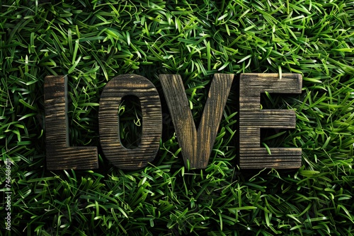 Grass background with the word love. photo