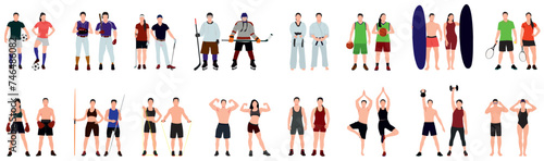 Set of male and female athletes. Collection of various athletes vector illustrations.