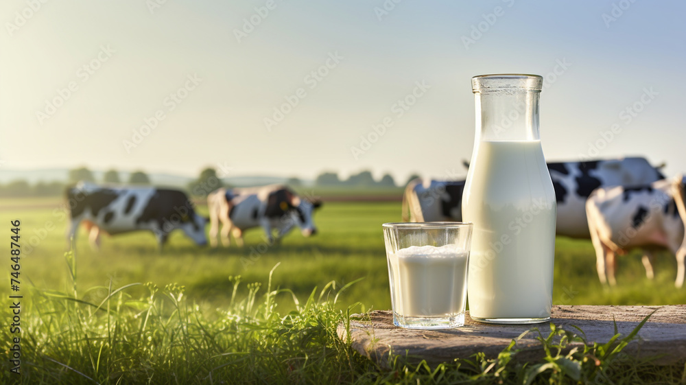 Glass bottle with fresh milk on a wooden table Glass bottle with fresh milk on a wooden table