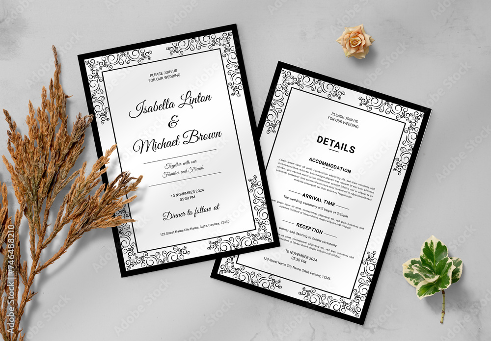 Elegant Black And White Wedding Invitation Card Stock Template | Adobe ...