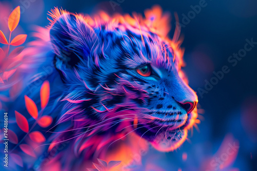 Colorful wildlife cheetah in a radical, exotic landscape, fantasia in nature