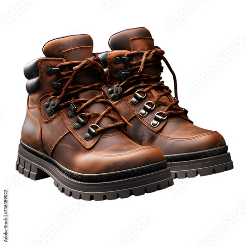 brown man shoes isolated on transparent background, leather boots