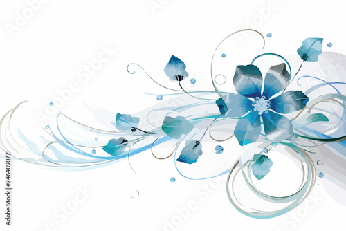 Blue floral background. Flower tattoo line art design element Vector