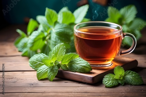 Cup of green tea with mint