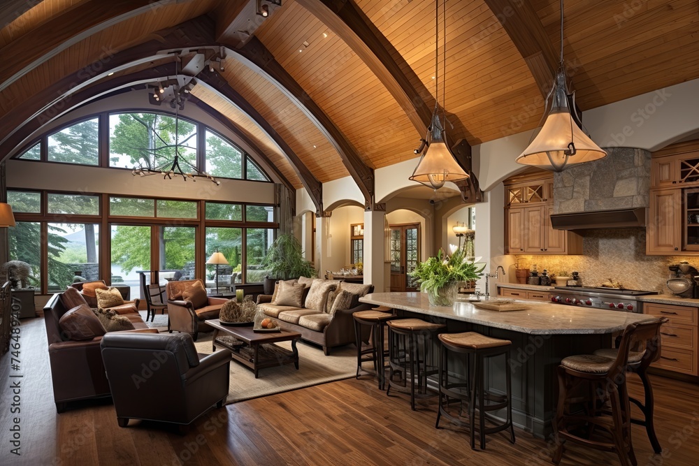 Vaulted Ceiling Living Room with Integrated Dining Area: Open Space Design Delight Vaulted Ceiling Living Room with Integrated Dining Area: Open Space Design Delight