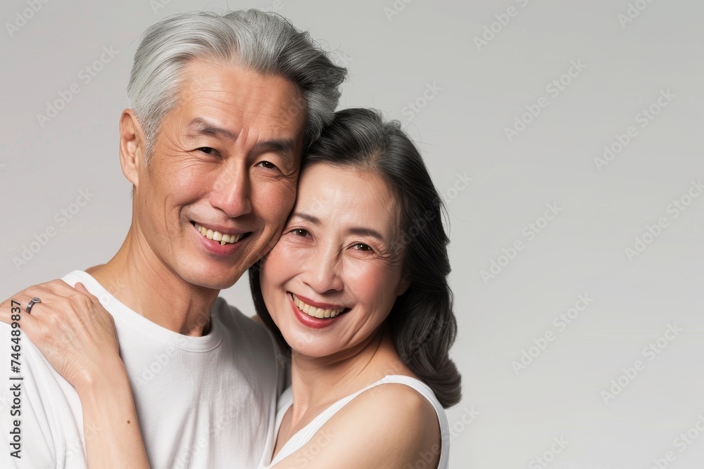 二人で寄り添う仲良しな日本人の年配の夫婦(カップル・おしどり夫婦・友達夫婦) 二人で寄り添う仲良しな日本人の年配の夫婦(カップル・おしどり夫婦・友達夫婦)